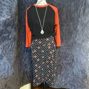 Red and black skirt and shirt